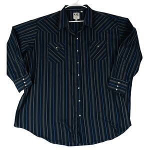 Ely Cattleman Western Shirt Mens 4XB Blue Striped Pearl Snap Cowboy Workwear